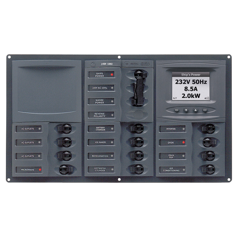 BEP AC Circuit Breaker Panel w/Digital Meters, 12SP 2DP AC230V ACSM Stainless Steel Horizontal [900-AC3-ACSM]