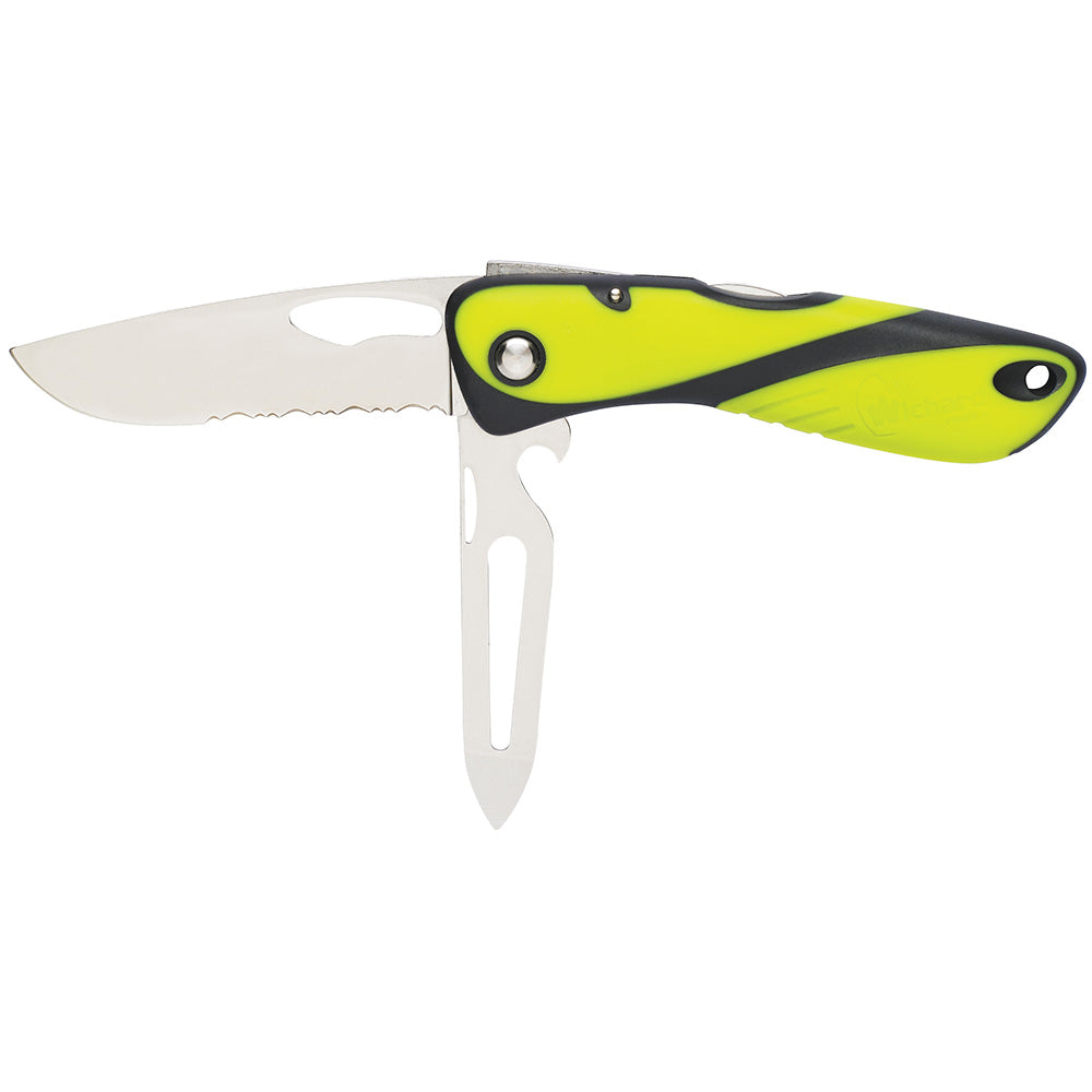 Wichard Offshore Knife - Serrated Blade - Shackler/Spike - Fluorescent [10122]